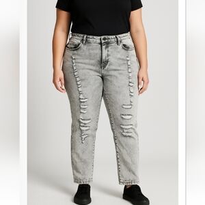Ashley Stewart Black Stone Wash Distressed Jeans – Size 24 Plus, Stretch Denim